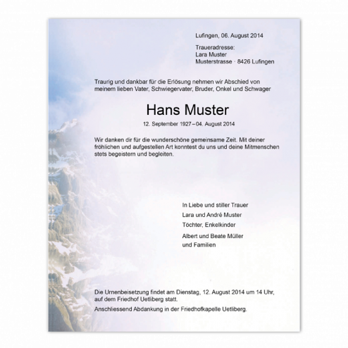 Todesanzeige "Berglandschaft"