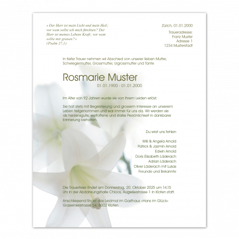 Todesanzeige "Lillie"